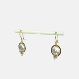 Dana Kellin Pearl Circle Drop Earrings with Champagne Seed Crystals - Big Bag NY