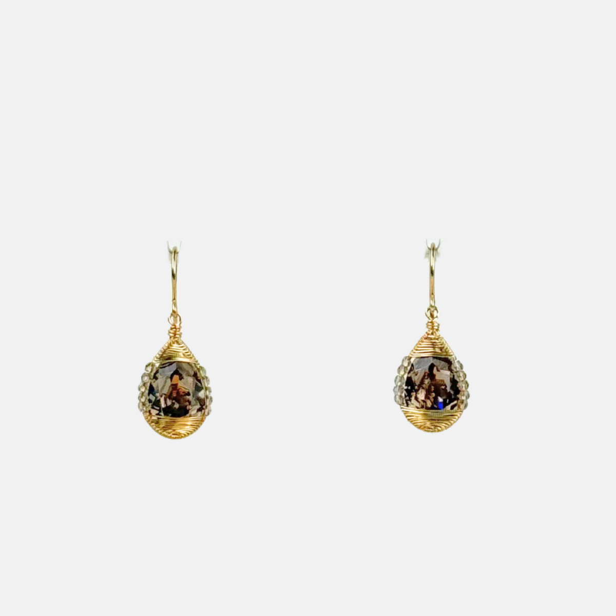 Dana Kellin Smoky Topaz Gold Wrapped Teardrop Earrings - Big Bag NY