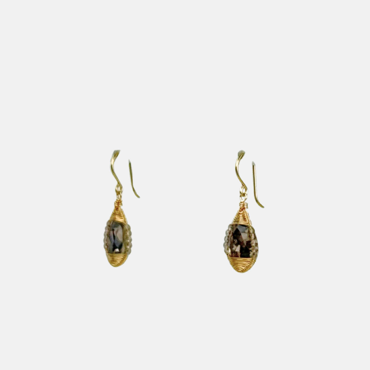 Dana Kellin Smoky Topaz Gold Wrapped Teardrop Earrings - Big Bag NY
