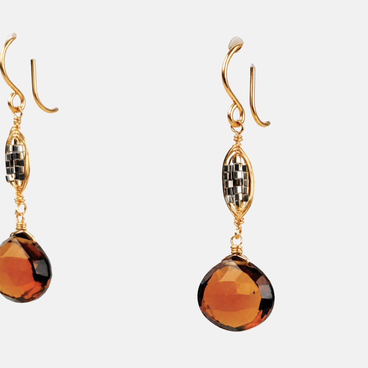 Dana Kellin Whiskey Quartz and Silver Pyrite Dangle Earrings - Big Bag NY
