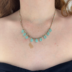 Danielle Welmond Pyrite Silk Cord Necklace with Aqua Chalcedony Drops - Big Bag NY