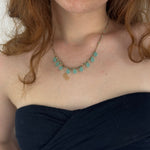 Danielle Welmond Pyrite Silk Cord Necklace with&nbsp;Aqua Chalcedony Drops - Big Bag NY