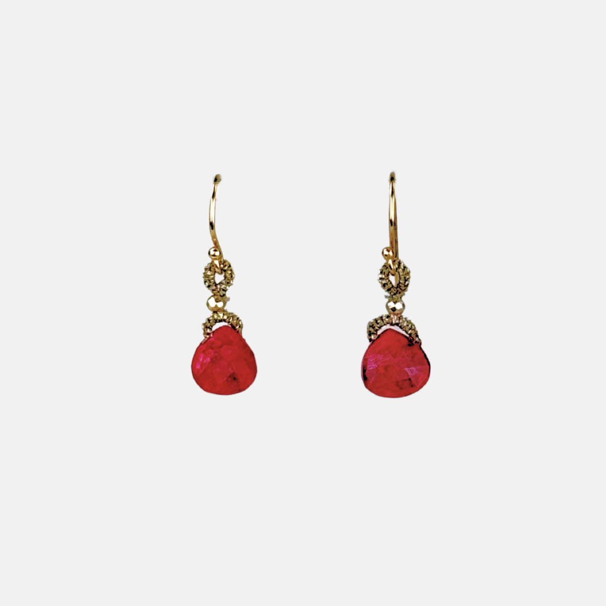  Danielle Welmond Woven Ruby Drop with Gold Pyrite Earrings