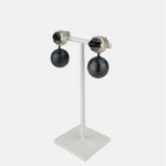 Black and Silver Ball Drop Earrings in Tourmaline Quartz - Big Bag NY