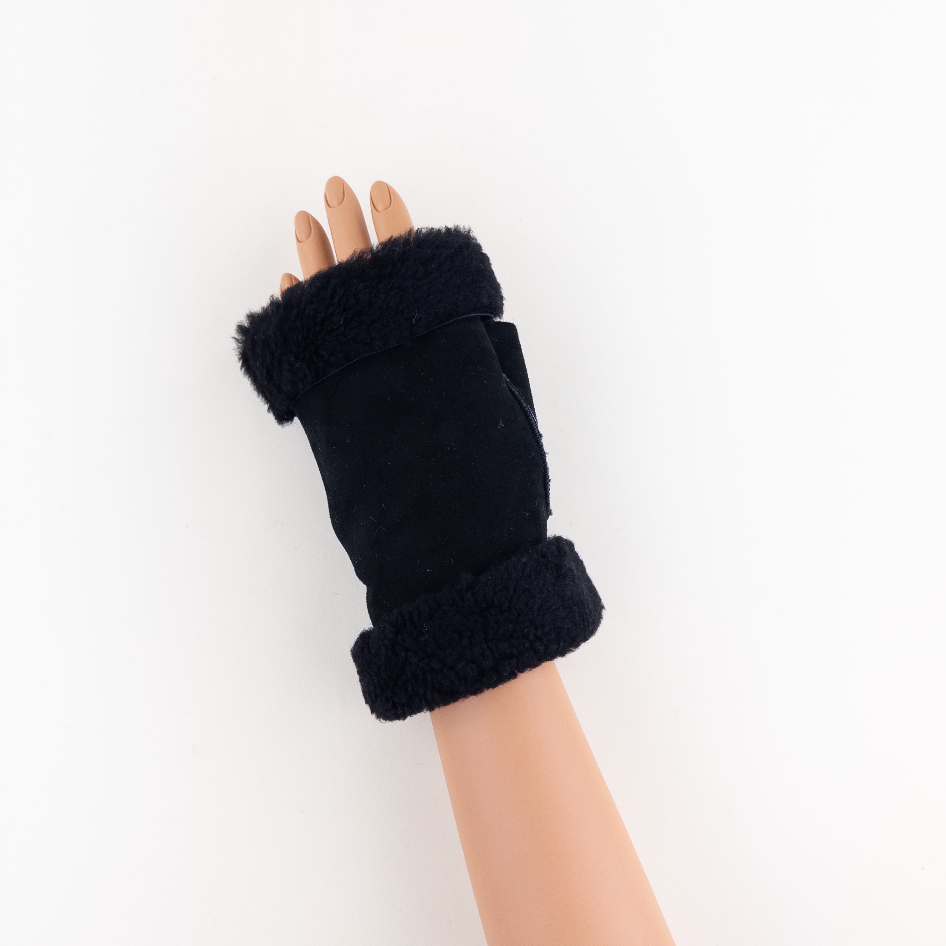 Black Santacana Shearling Fingerless Gloves - Big Bag NY