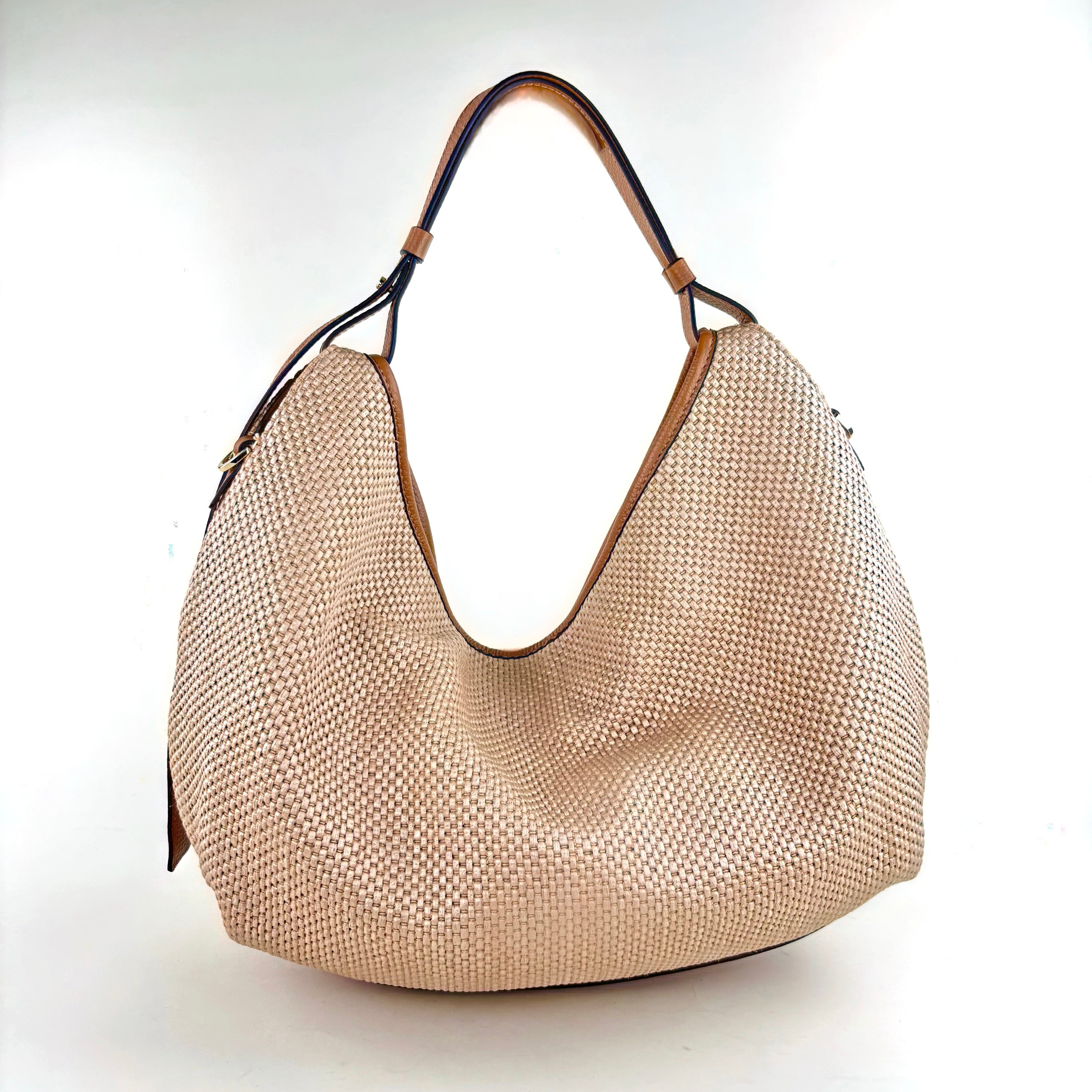 LORISTELLA Jane Large Raffia Hobo Cuoio - Big Bag NY