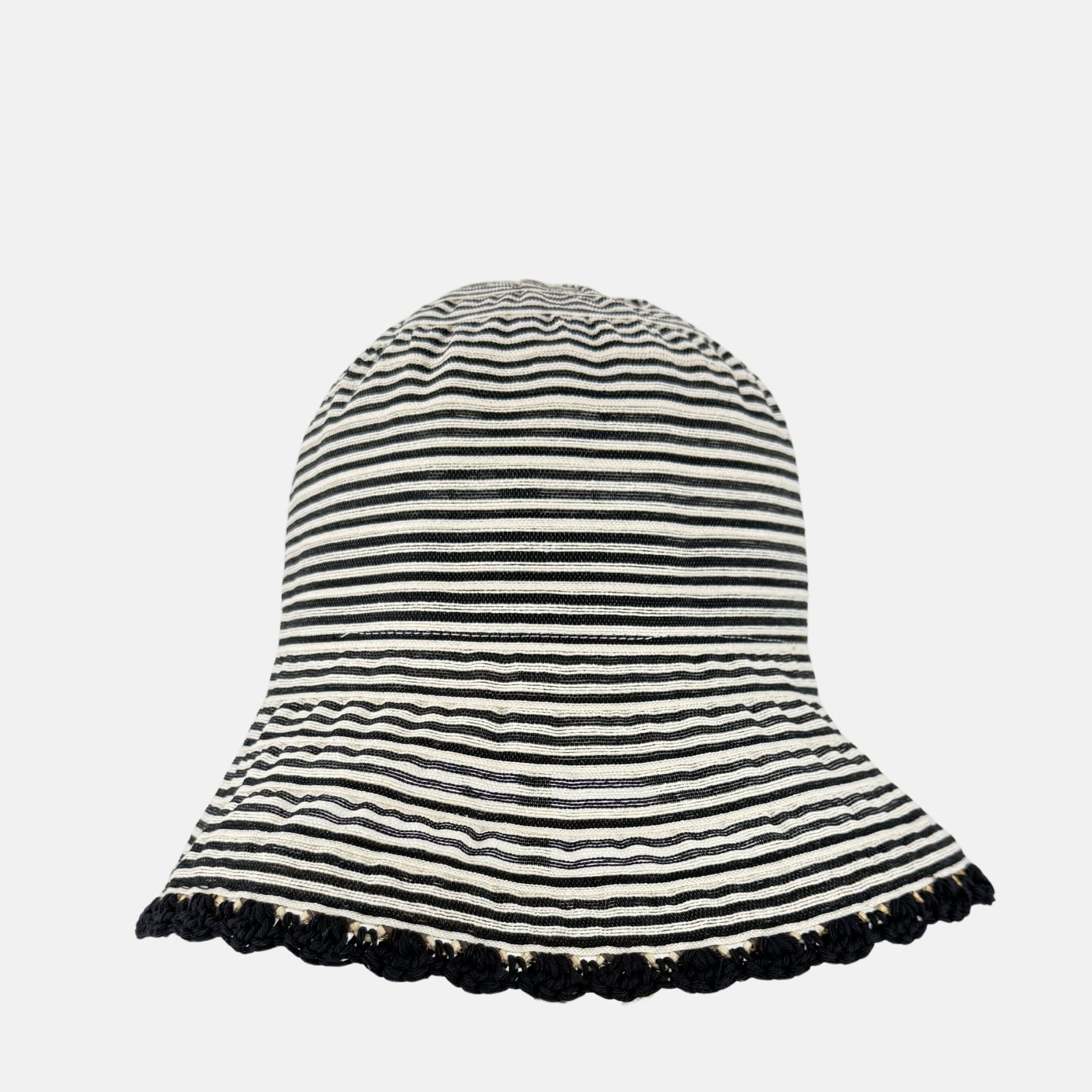 Ferruccio Vecchi Black Striped Cloche with Crochet Trim - Big Bag NY