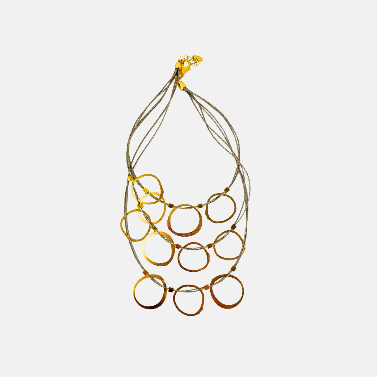 Fotini 3 Layered Linen Golden Circles Necklace - Big Bag NY
