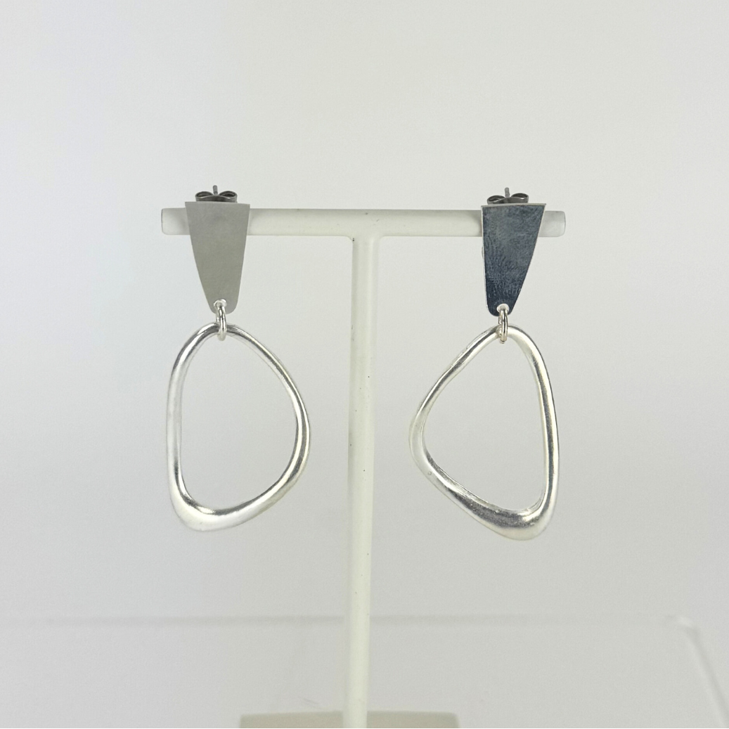 Fotini Irregular Oval Post Hoop Earrings Silver - Big Bag NY