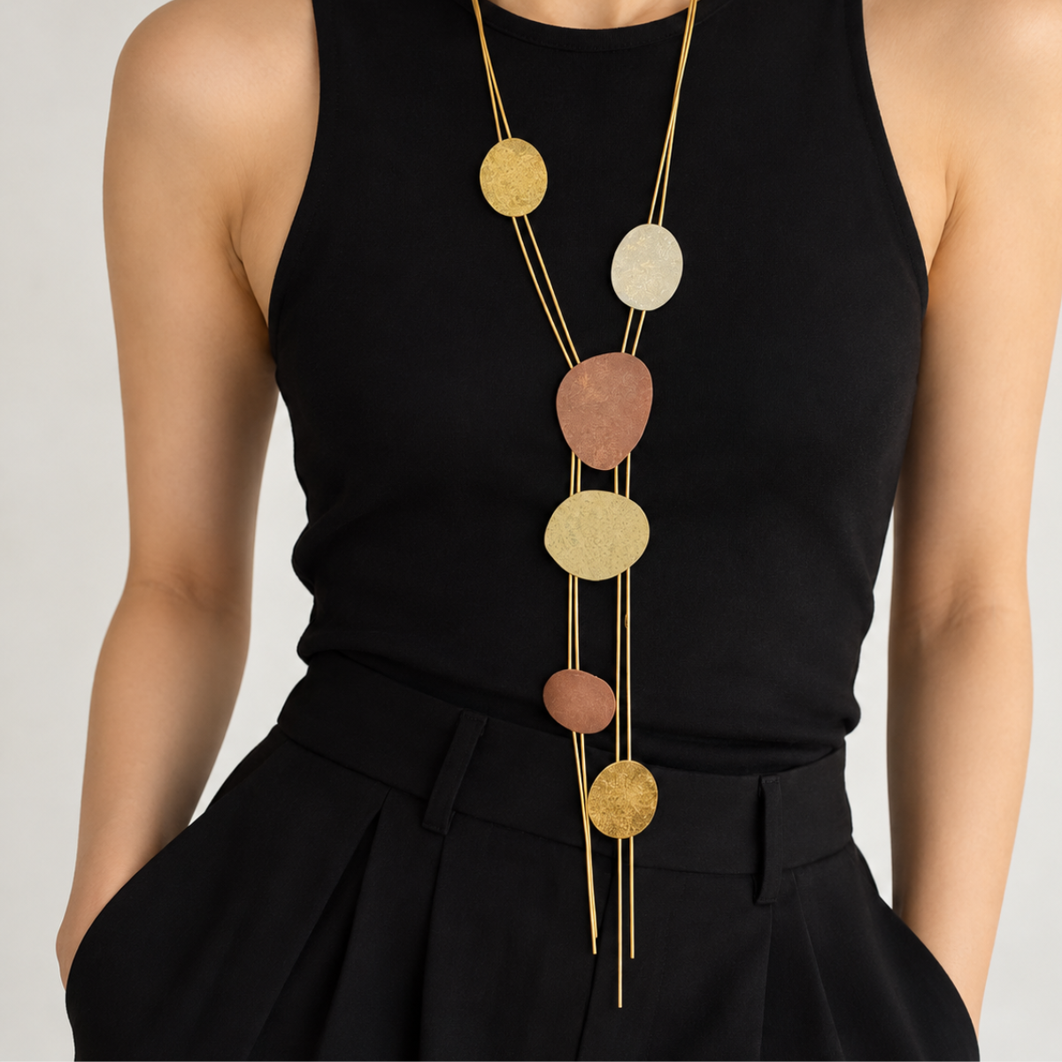 Fotini Long Layered Floating Disc Necklace - Big Bag NY