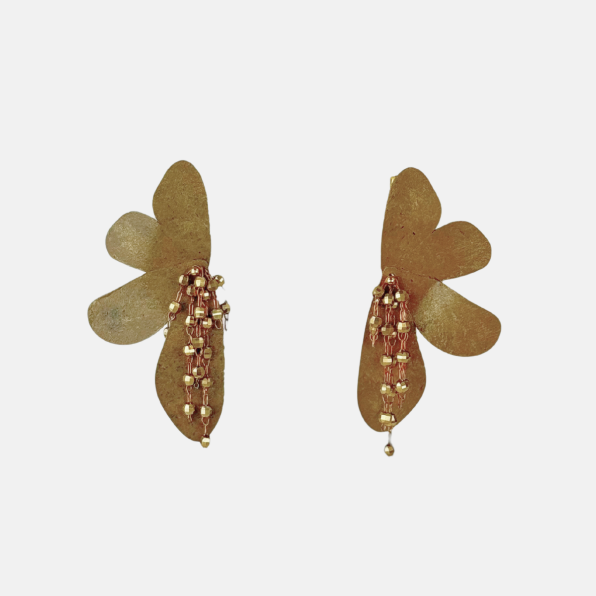 Fotini Painted Gold Botanical Fringe Earrings - Big Bag NY