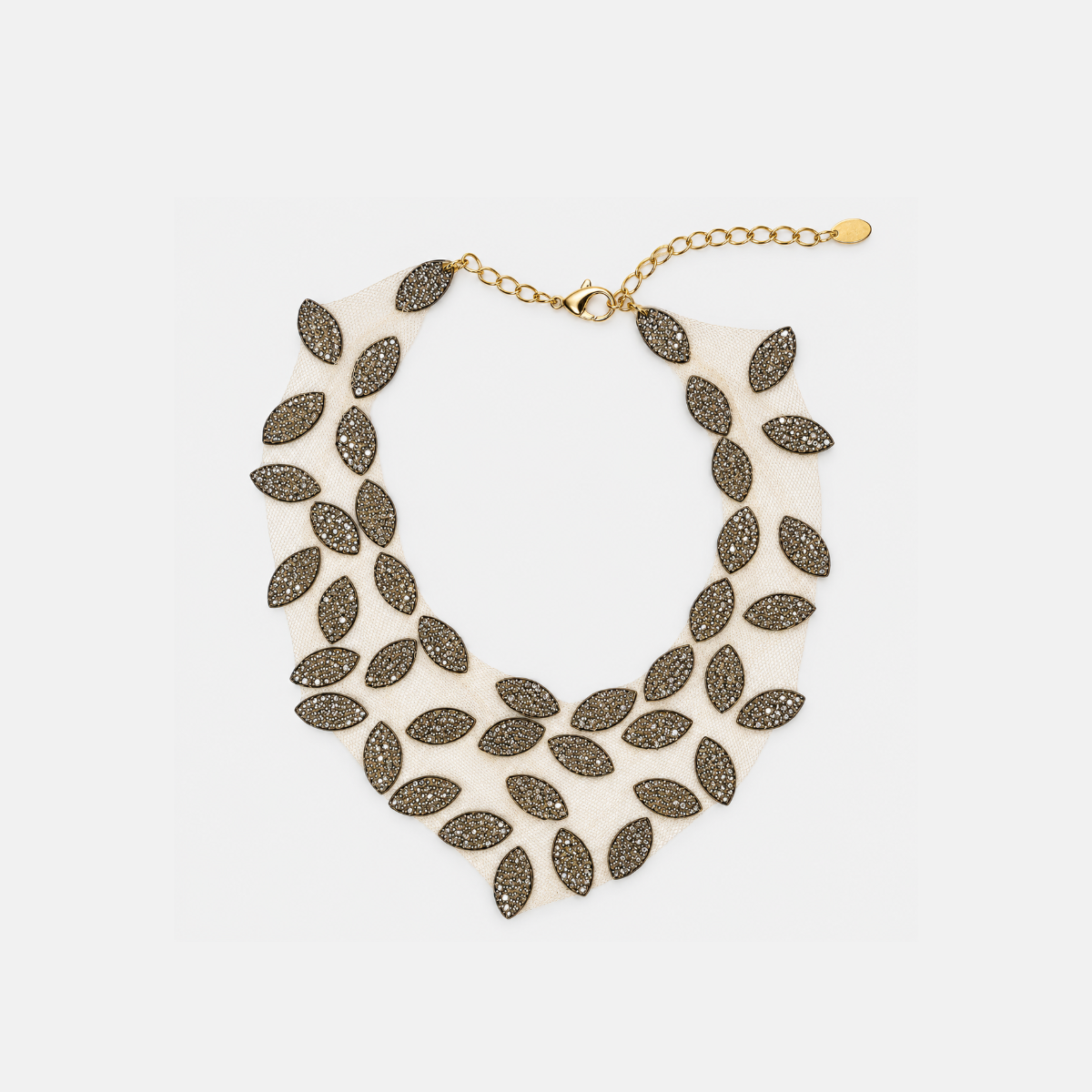 Fotini Reversible Swarovski Crystals and Silver Leaf Mesh Collar Necklace - Big Bag NY