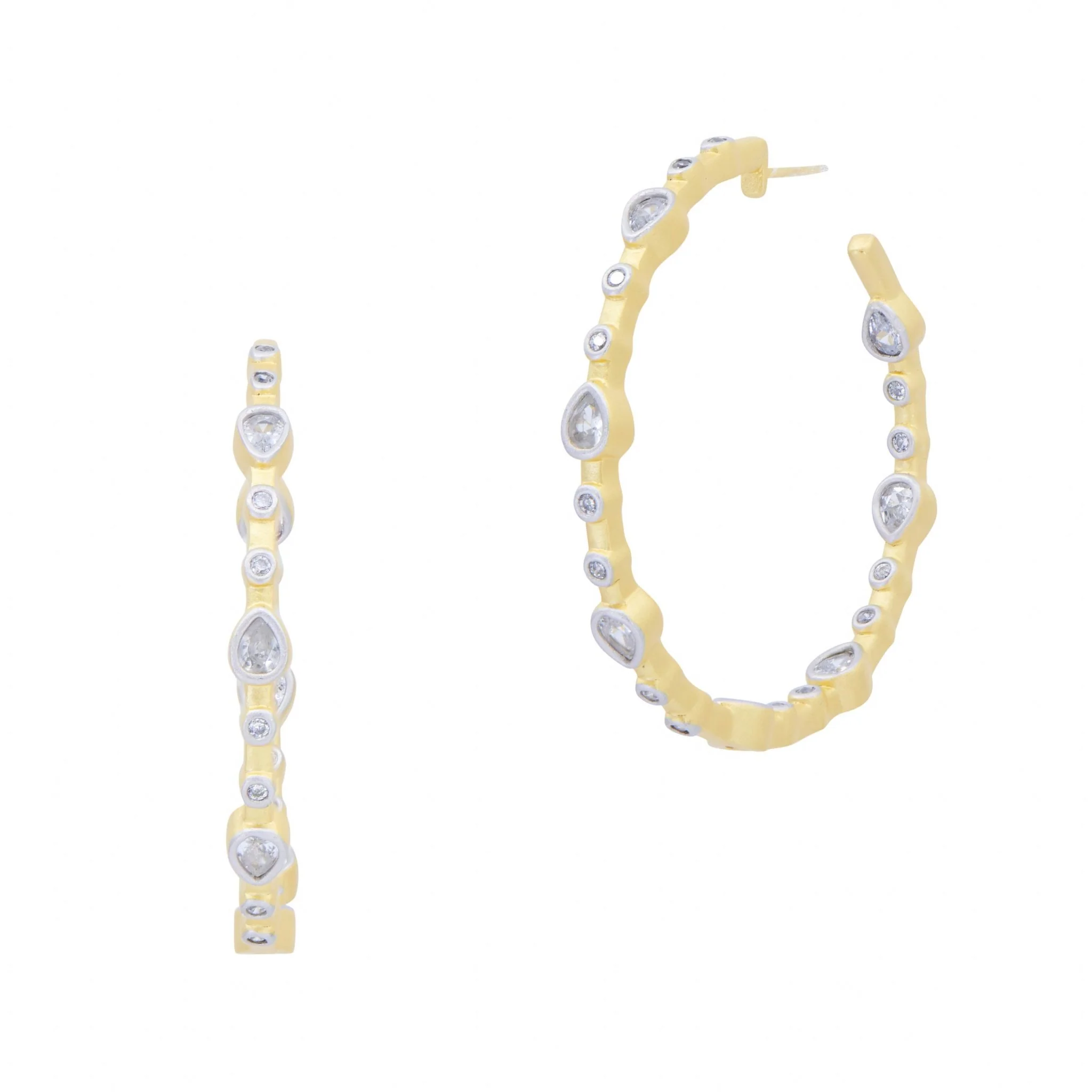 Freida Rothman Signature Teardrop Hoop Earrings Silver Gold - Big Bag NY