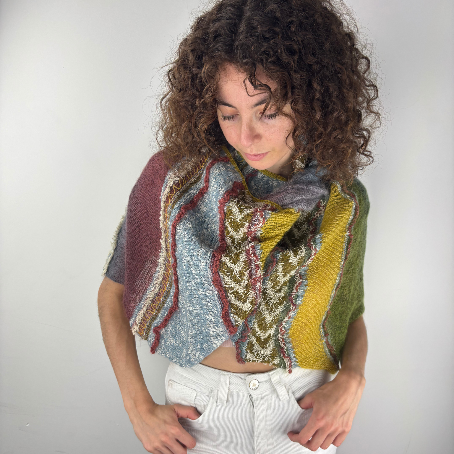 Fuga Fuga Hand Knit Wrap Infinity Shawl in Gold and Olive - Big Bag NY