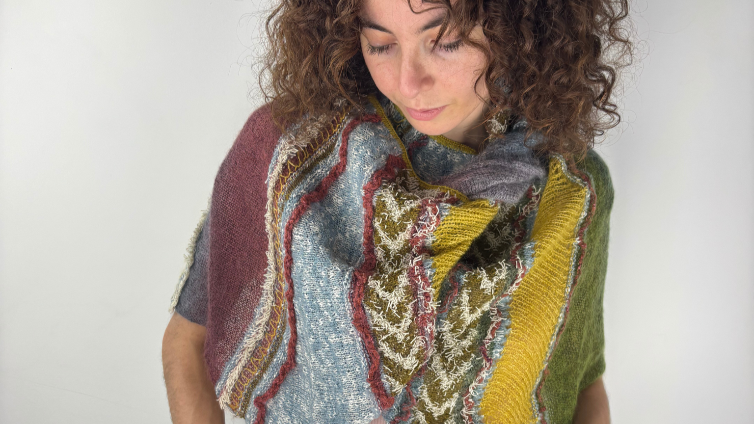 Fuga Fuga Hand Knit Wrap Infinity Shawl in Gold and Olive - Big Bag NY