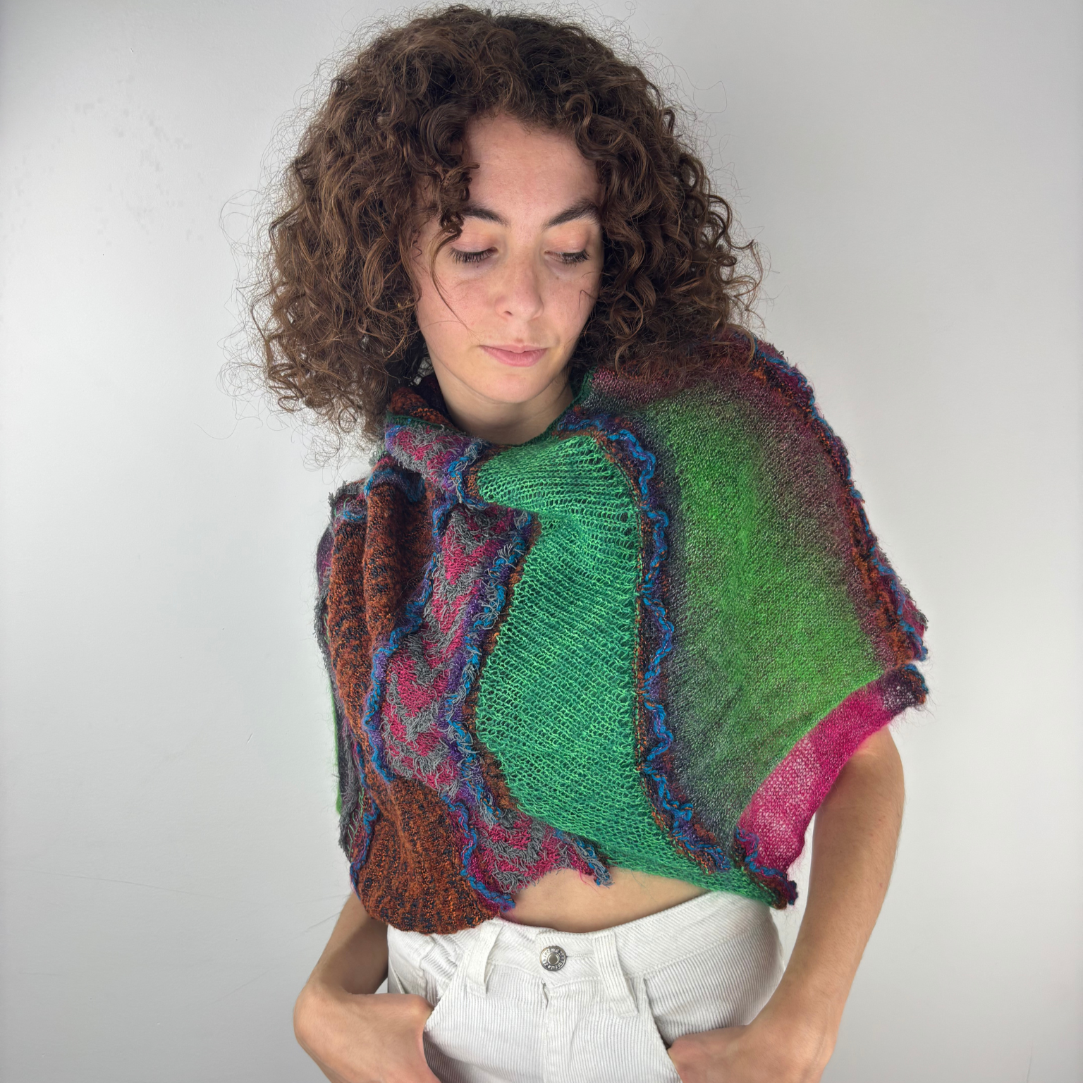Fuga Fuga Hand Knit Wrap Infinity Shawl in Green- Big Bag NY