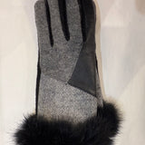 Multi-patch fur-trimed gloves