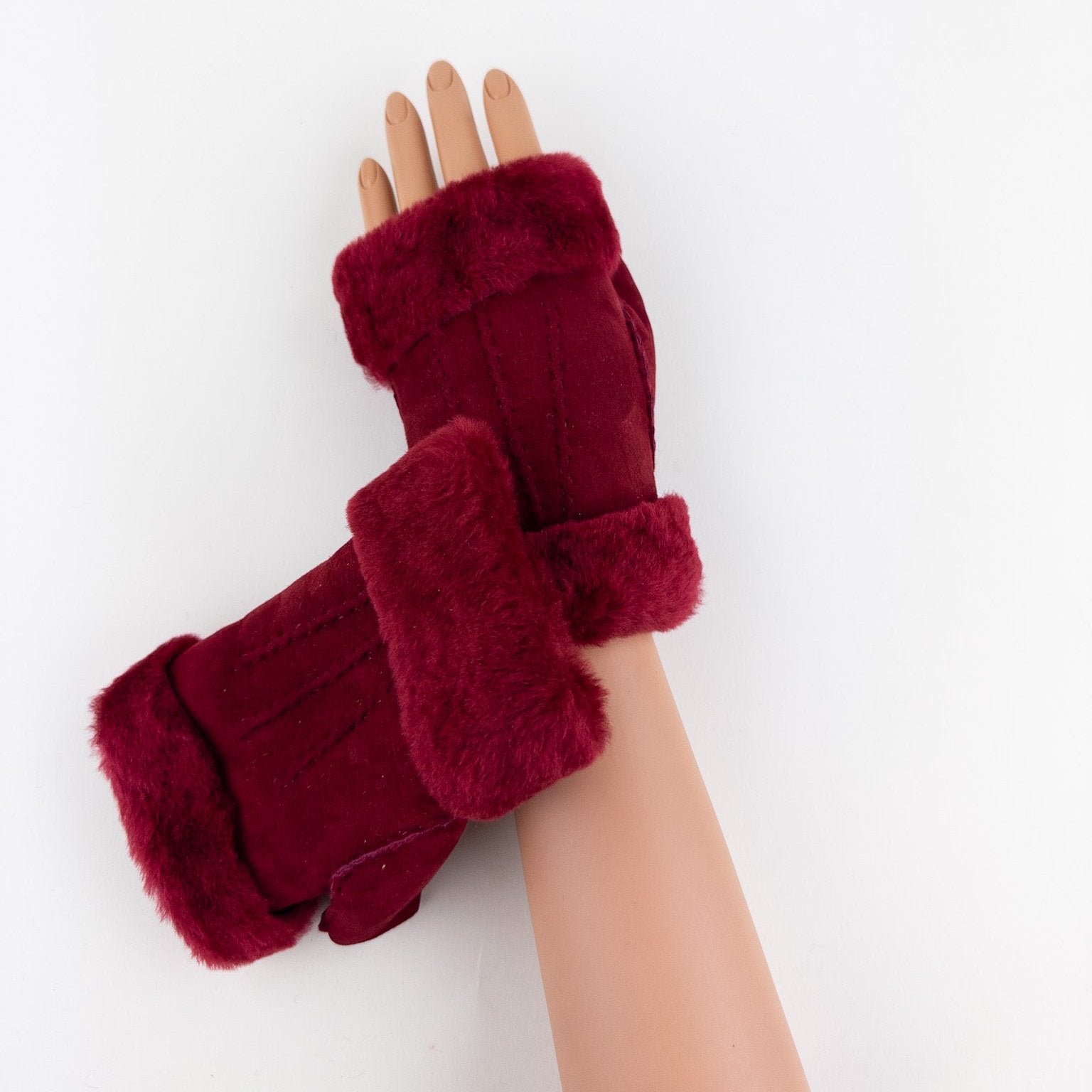 Gala Fingerless Shearling Glove in Red - Big Bag NY