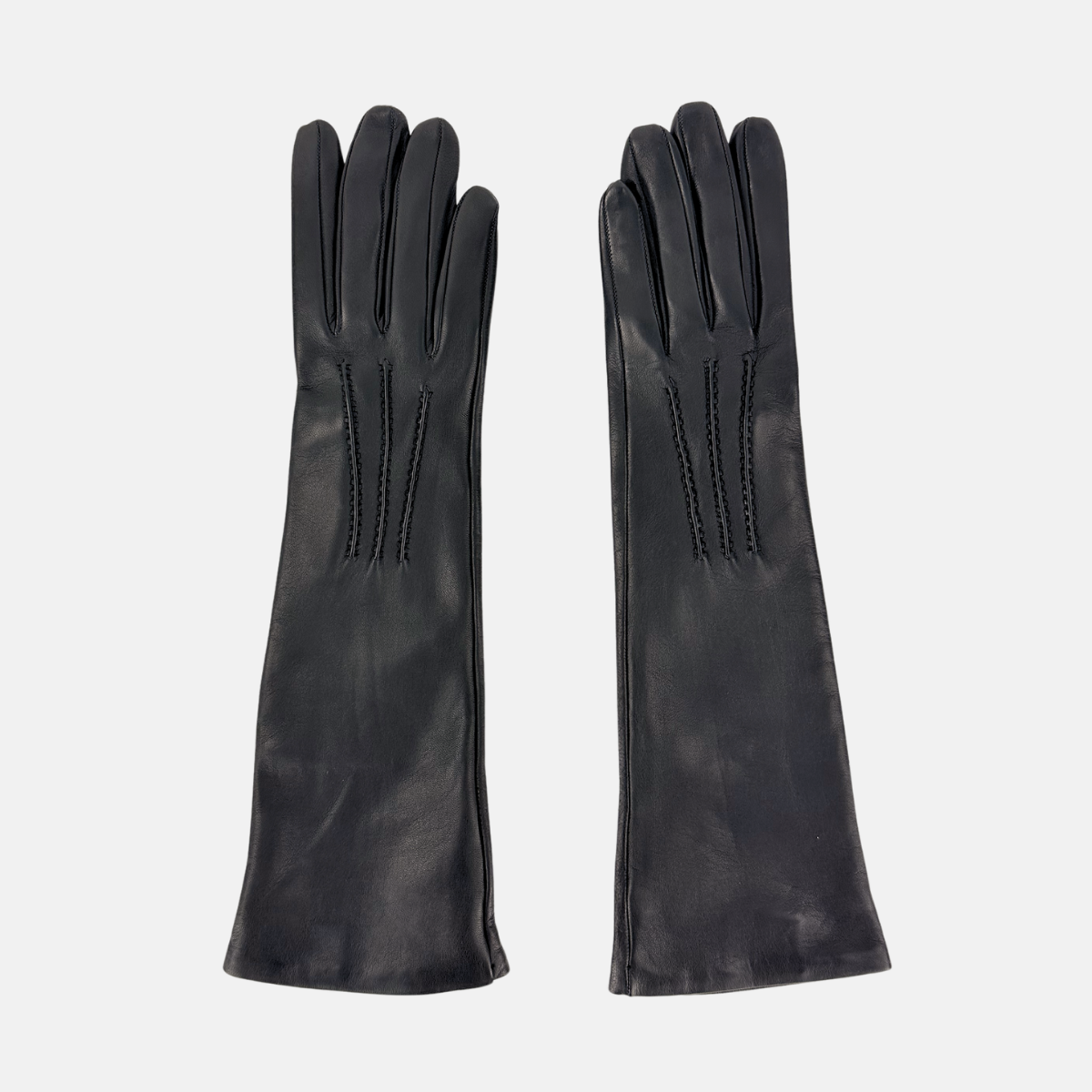 Gala Mid-Length Leather Glove with Silk Lining in Black - Big Bag NY