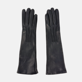 Gala Mid-Length Leather Glove with Silk Lining in Black - Big Bag NY