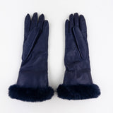 Gala Mid-length Nappa Leather Gloves with Cashmere Lining in Navy - Big bag NY
