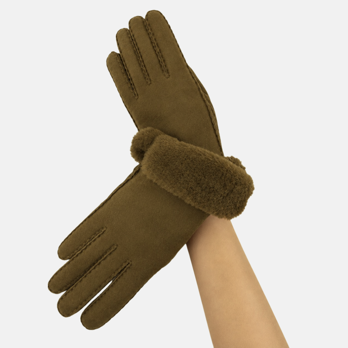 Gala Shearling Glove Suede Finish In Kaki - Big Bag NY