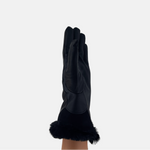 Gala Turned Fur Cuff Leather Gloves w/ Touchscreen Tech - Black - Big Bag NY