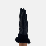 Gala Turned Fur Cuff Leather Gloves w/ Touchscreen Tech - Black - Big Bag NY