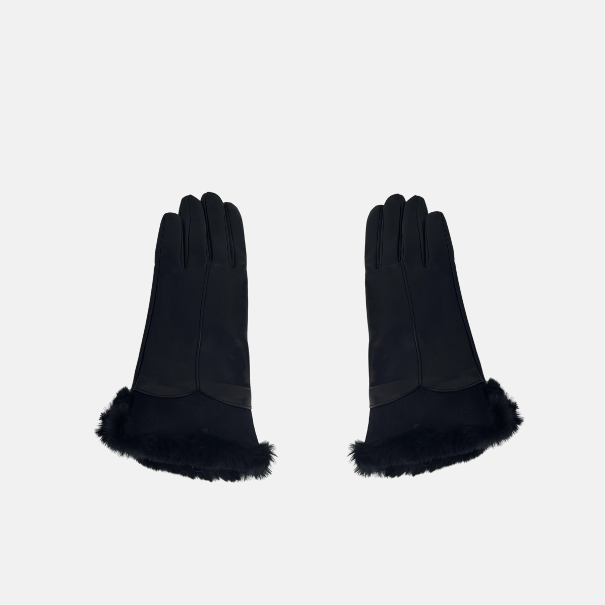 Gala Turned Fur Cuff Leather Gloves w/ Touchscreen Tech - Black - Big Bag NY