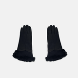 Gala Turned Fur Cuff Leather Gloves w/ Touchscreen Tech - Black - Big Bag NY