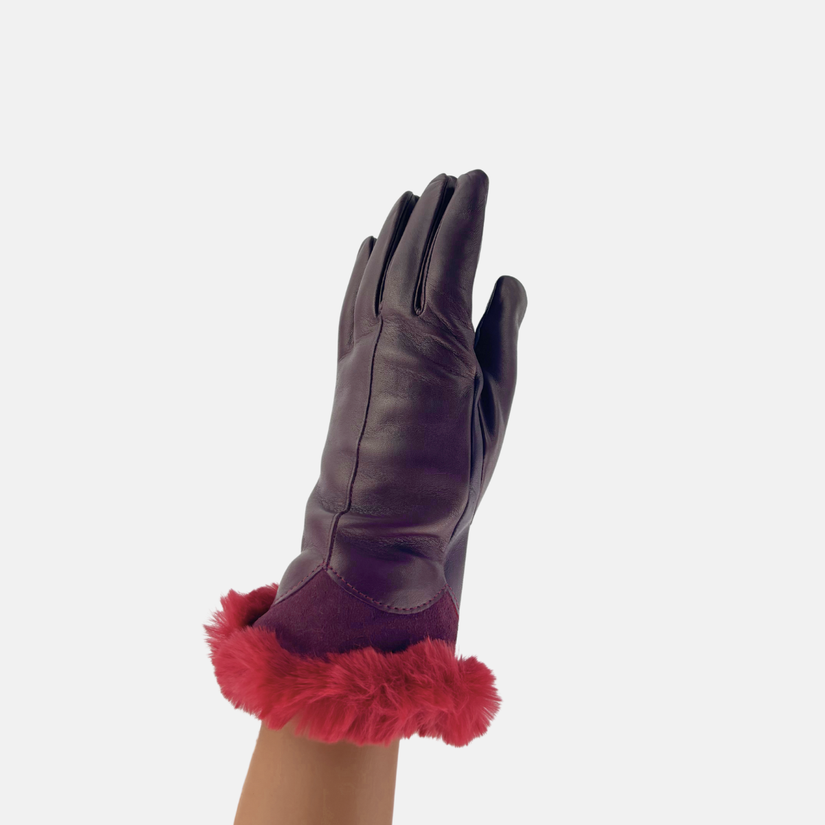 Gala Turned Fur Cuff Leather Gloves w/ Touchscreen Tech - Bordeaux - Big Bag NY