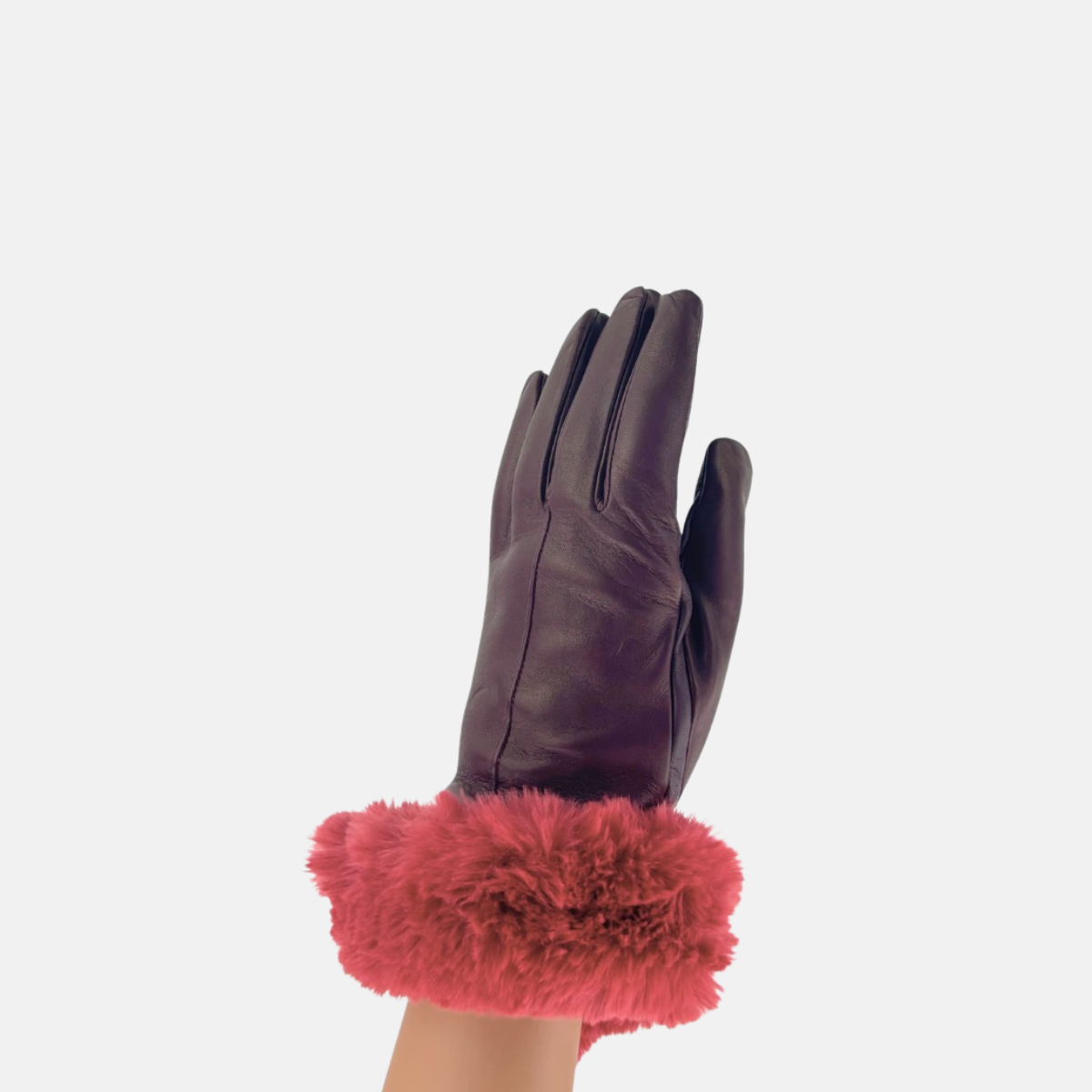 Gala Turned Fur Cuff Leather Gloves w/ Touchscreen Tech - Bordeaux - Big Bag NY