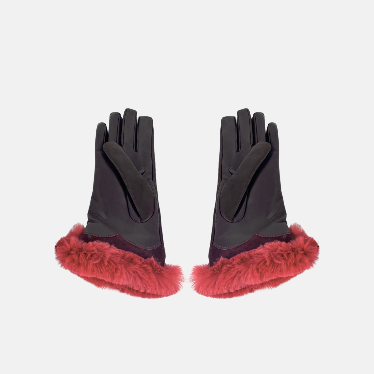 Gala Turned Fur Cuff Leather Gloves w/ Touchscreen Tech - Bordeaux - Big Bag NY