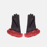 Gala Turned Fur Cuff Leather Gloves w/ Touchscreen Tech - Bordeaux - Big Bag NY