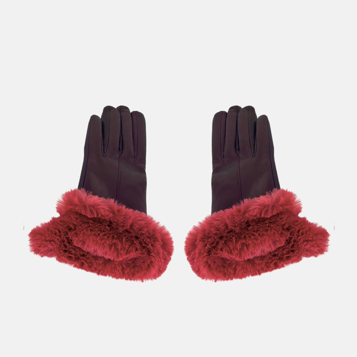 Gala Turned Fur Cuff Leather Gloves w/ Touchscreen Tech - Bordeaux - Big Bag NY