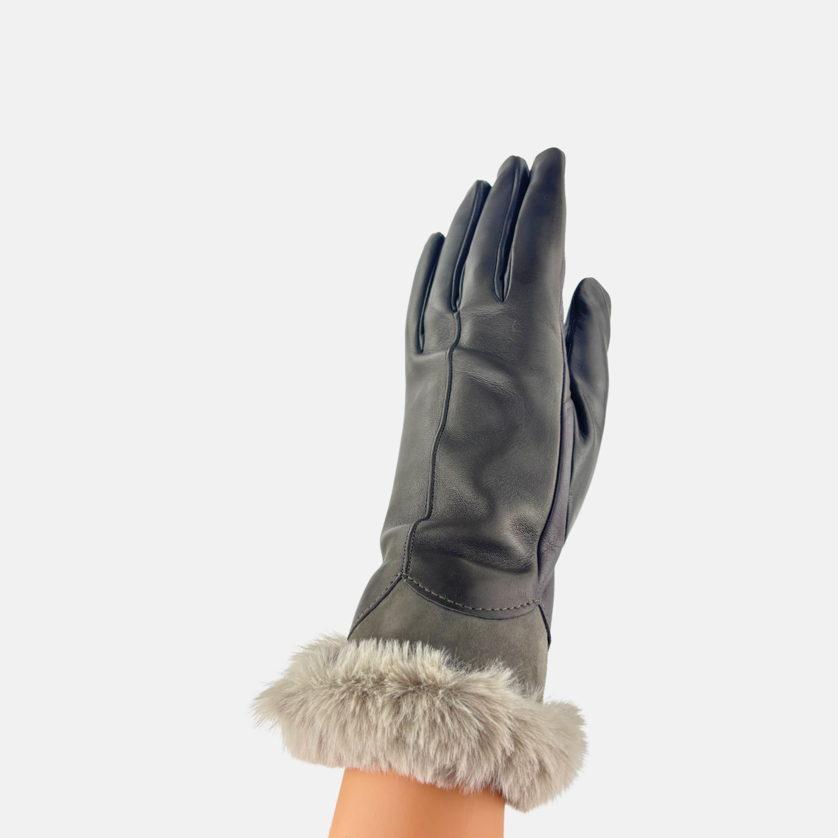 Gala Turned Fur Cuff Leather Gloves w/ Touchscreen Tech - Fango - Big Bag NY