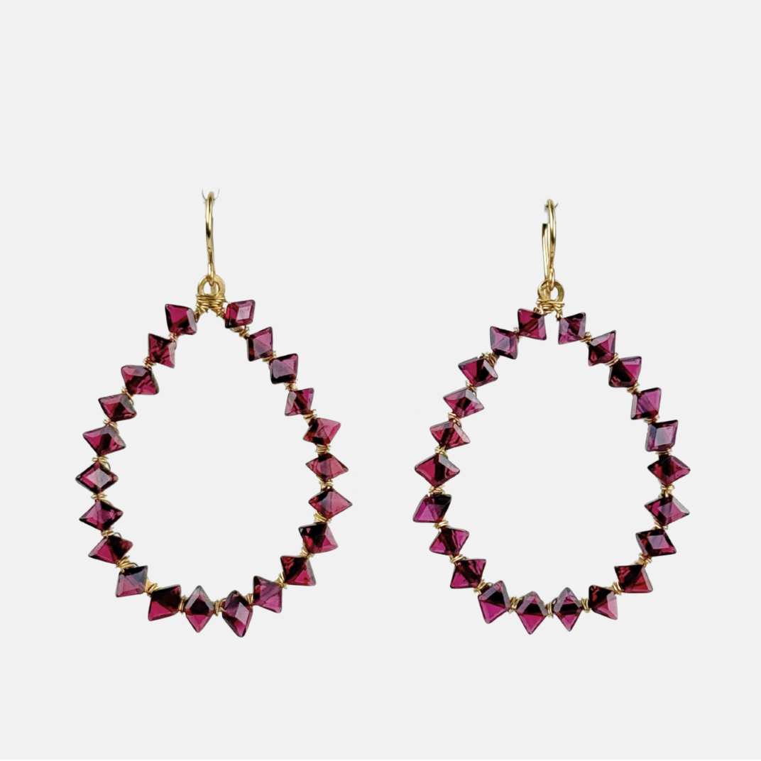 Garnet Frame Teardrop Hoops