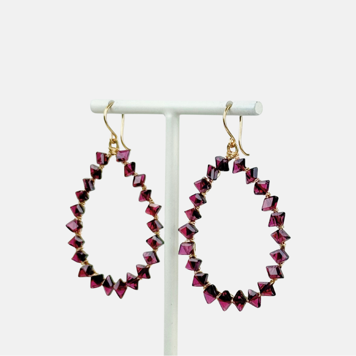 Garnet Frame Teardrop Hoops