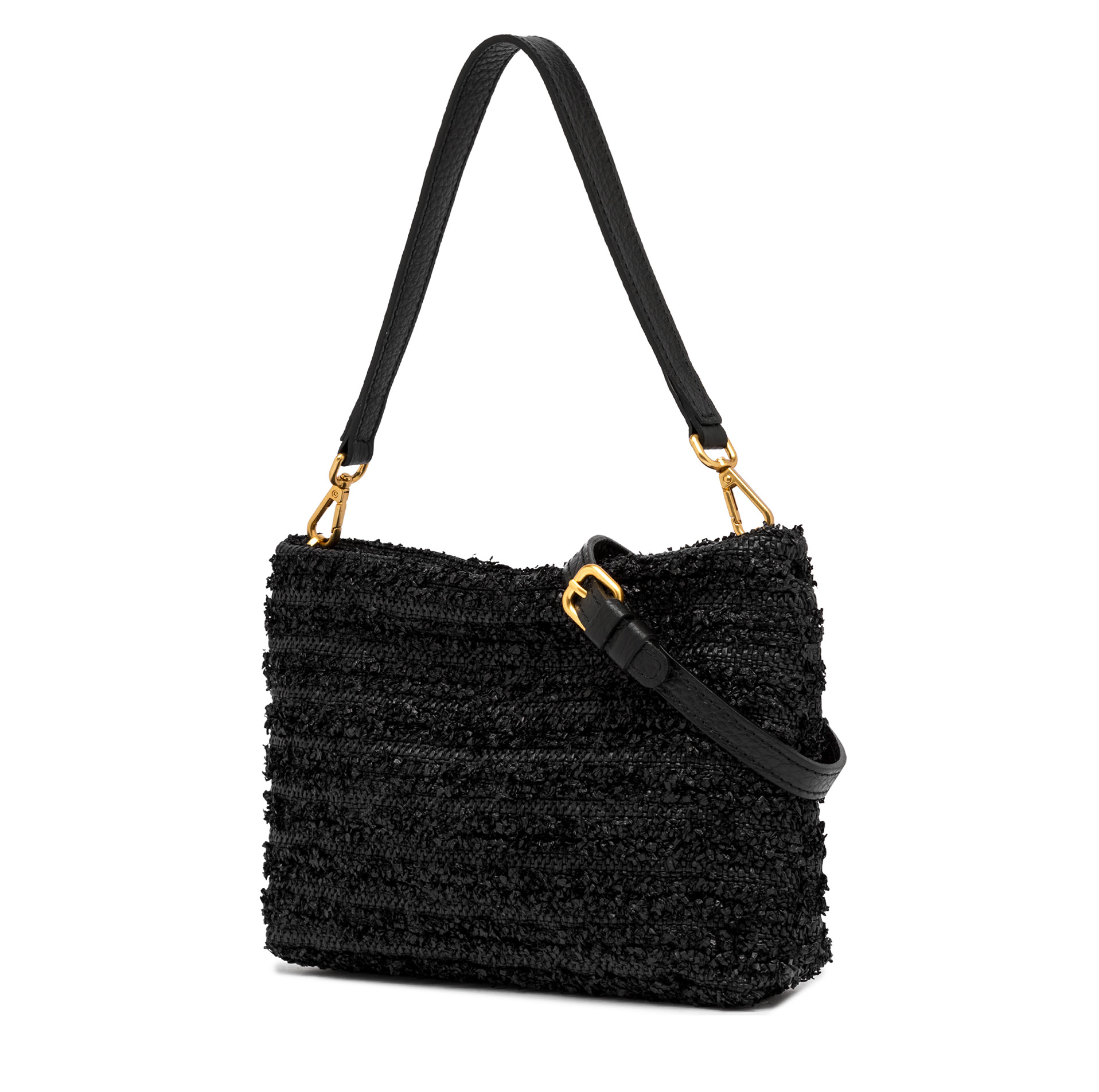 Gianni Chiarini Brenda Tweed Shoulder Bag with Detachable Crossbody Strap Black - Big Bag NY