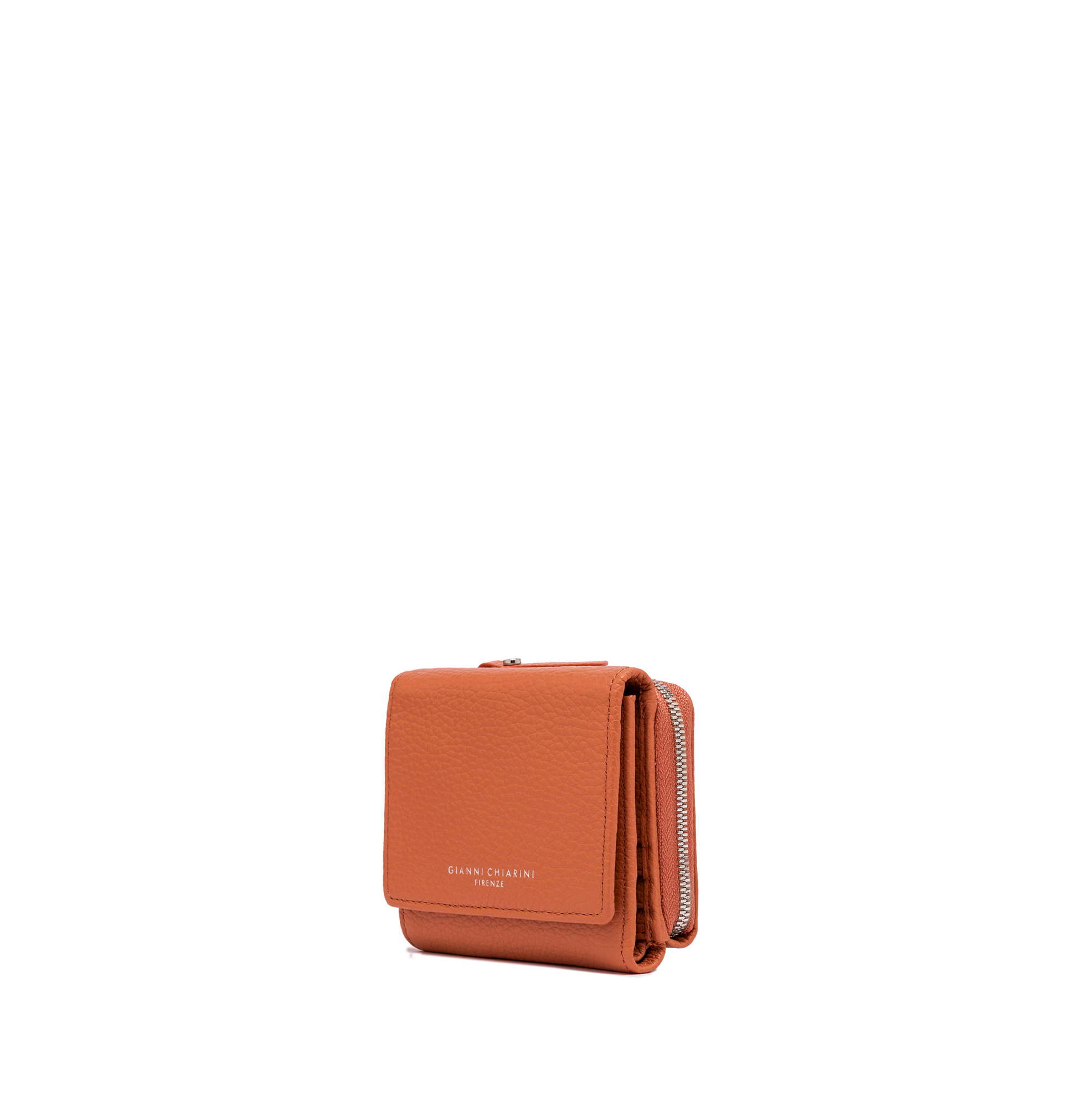 Gianni Chiarini Compact Trifold with Large Zip Pocket Coral Orange - Big Bag NY
