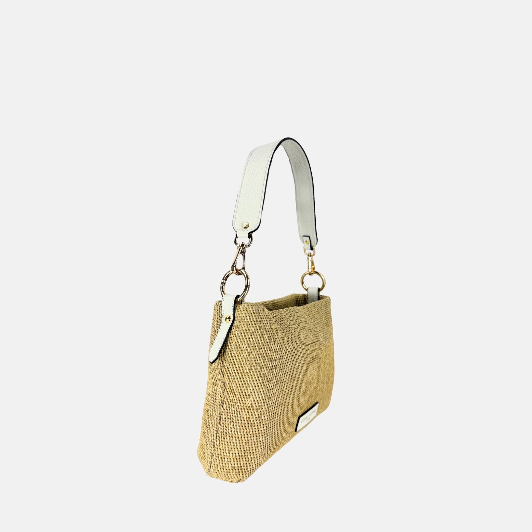 Gianni Notaro Small Raffia Shoulder and Crossbody Bag in White - Big Bag NY