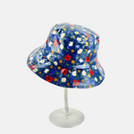 Glossy Bucket Rain Hat in Floral Print Blue - Big Bag NY