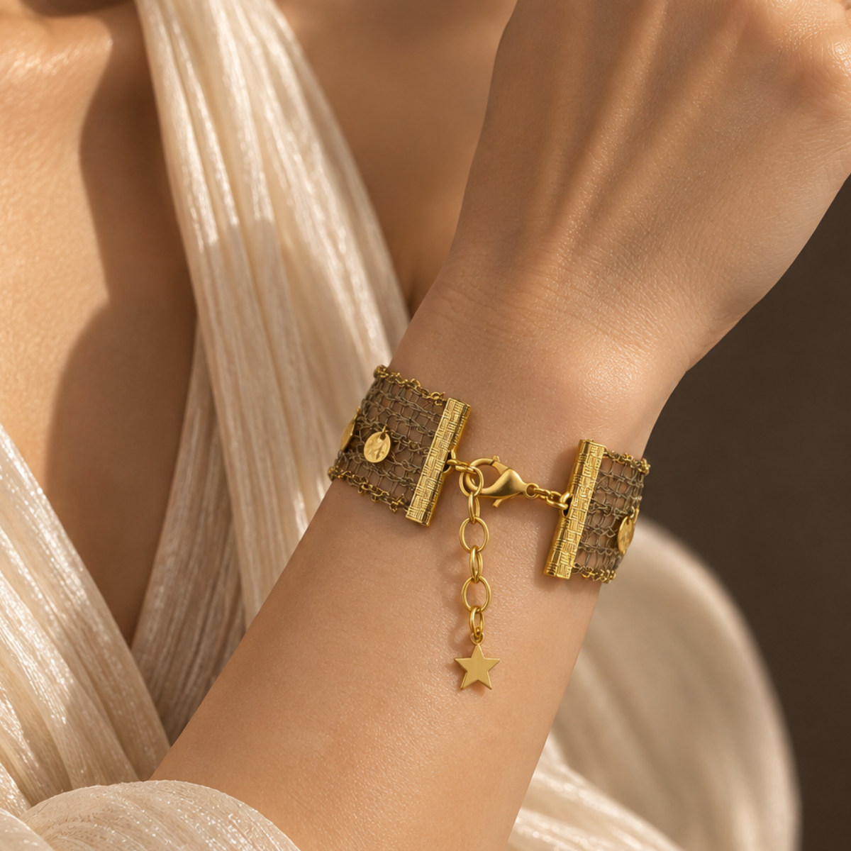 Gold Mesh Coin-Drop Bracelet - Big Bag NY