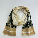 Gold and Green Floral Silk Cotton Scarf - Big Bag NY