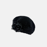Grevi Black Wool Blend Beret with Flower2 - Big Bag NY