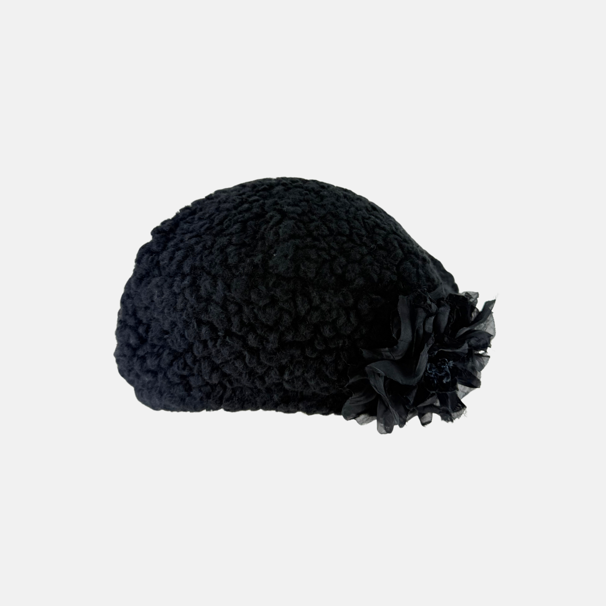 Grevi Black Wool Blend Beret with Flower - Big Bag NY