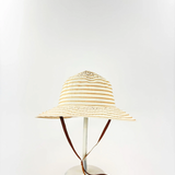 Grevi Striped Cotton Blend Wide Brim Hat with Chin Strap - Big Bag NY
