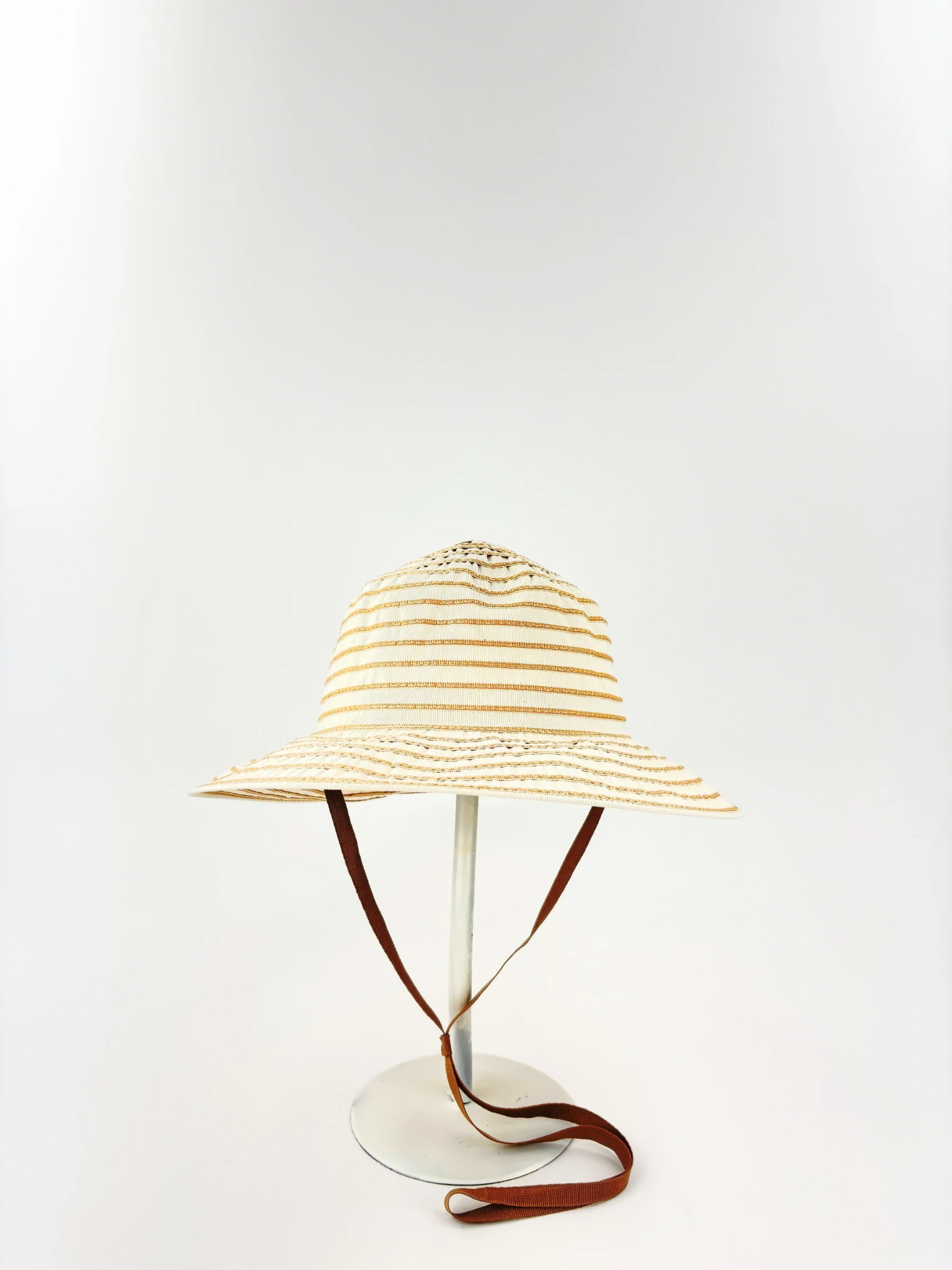 Grevi Striped Cotton Blend Wide Brim Hat with Chin Strap - Big Bag NY