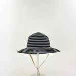 Grevi Striped Cotton Blend Wide Brim Hat with Chin Strap Black- Big Bag NY