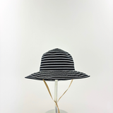 Grevi Striped Cotton Blend Wide Brim Hat with Chin Strap Black- Big Bag NY